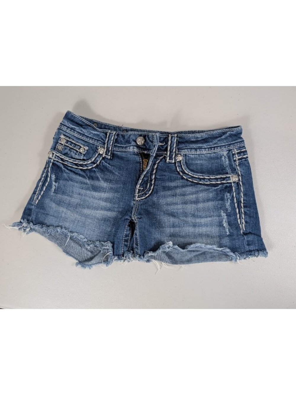 Miss Me Women's Denim Shorts Size 28 With Embellished Pockets in blue